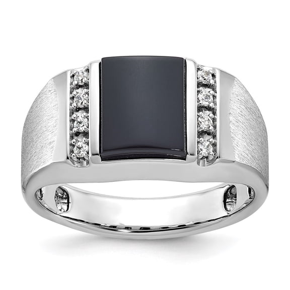 Auriga Fine Jewelry 10K White Gold Men's Satin Onyx and Diamond Complete Ring Size- 10