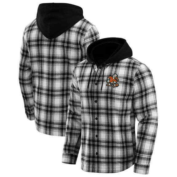 Men's Darius Rucker Collection by Fanatics  Black Miami Hurricanes Plaid Flannel Quilted Full-Snap Hooded Shacket