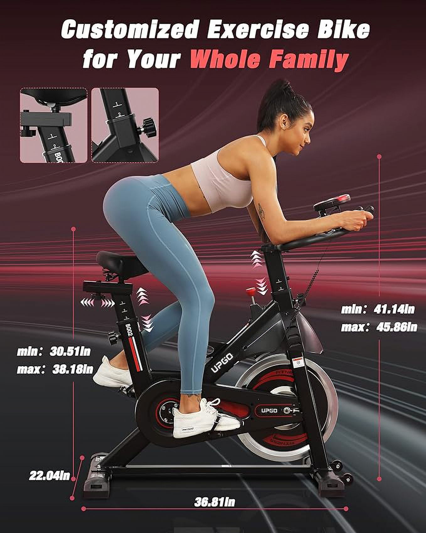 UPGO Exercise Bike-Stationary Indoor Cycling Bike for Home 270 Lbs Weight Capacity, Comfortable Seat Cushion and iPad Holder Red - image 3 of 7
