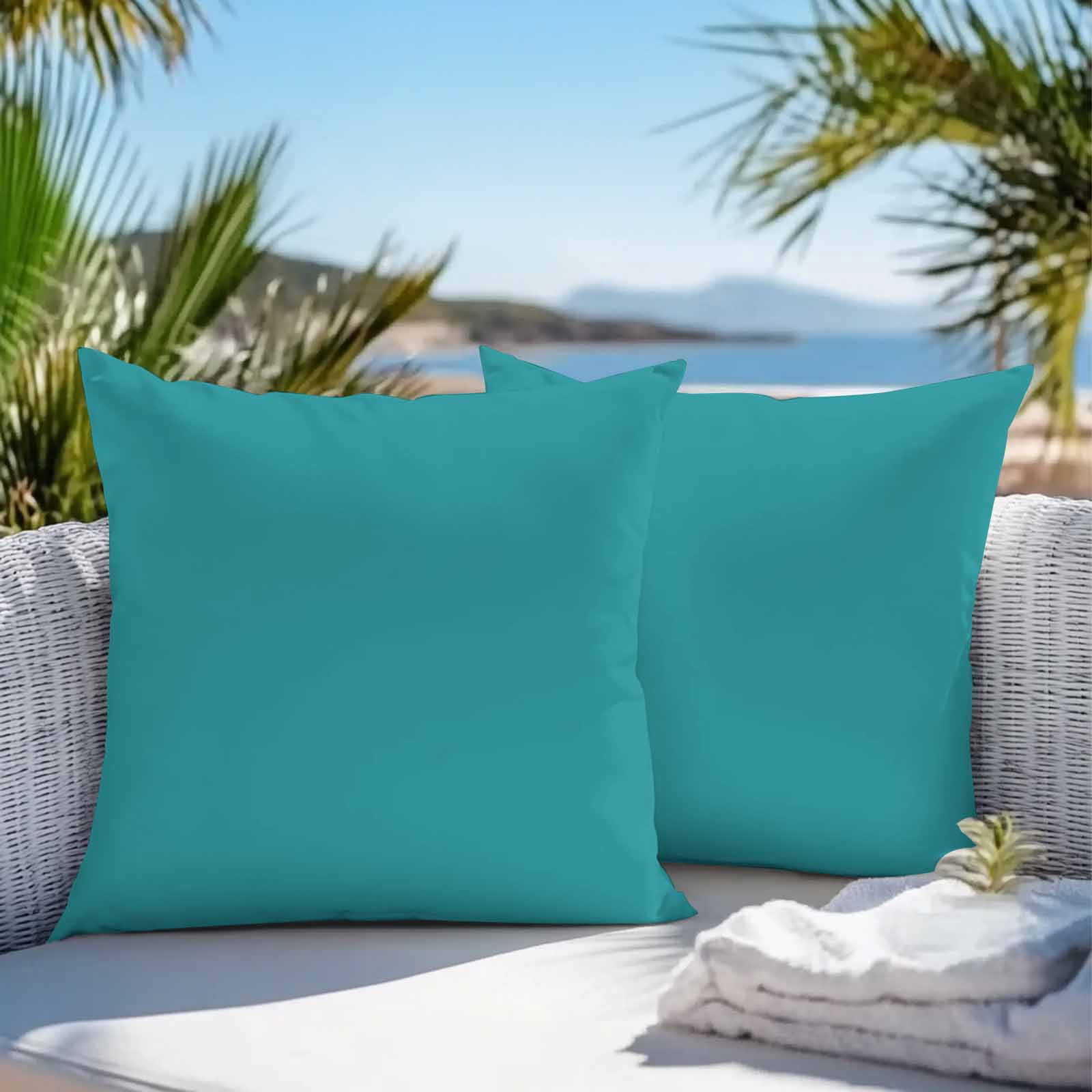 Boanket Outdoor Pillow Covers 24 x 24 Inches, Teal Waterproof Throw Pillow Cover Set of 2, Turquoise Pure Teal Decorative Square Cushion Covers for Patio/Tent/Couch/Garden