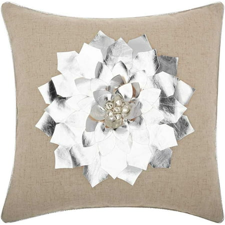 Home For The Holiday Metallic Poinsettia Silver Throw Pillow