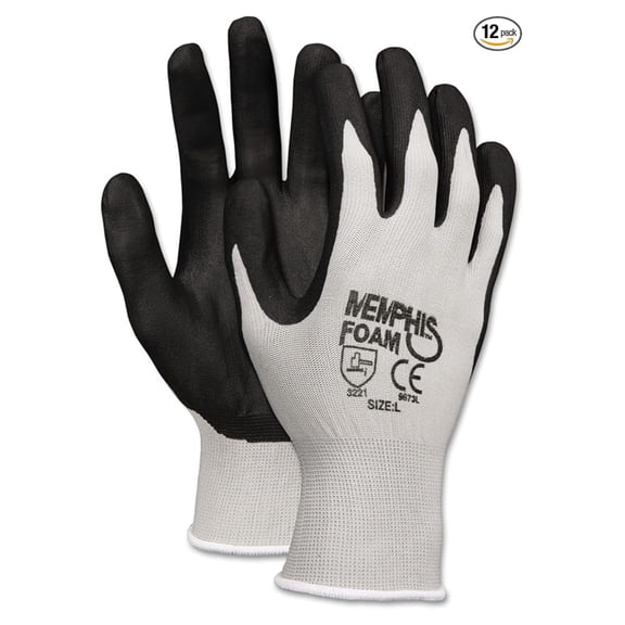 Glove 9673L Foam Nitrile Gloves, Large, Black/Gray (Pack of 12)
