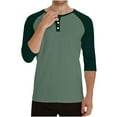 thumbnail image 6 of Timoontee Men's Three-quarters Sleeve Shirts Modern Fit Crew Neck Pullover Shirts Lightweight Breathable Color Block Shirts Green XXXL, 6 of 7