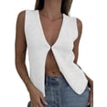 thumbnail image 2 of Womens Vintage Knittd Tank Y2k Vest Crop Top Sleeveless V-Neck Open Front Button Crochet Knit Vests White S, 2 of 8