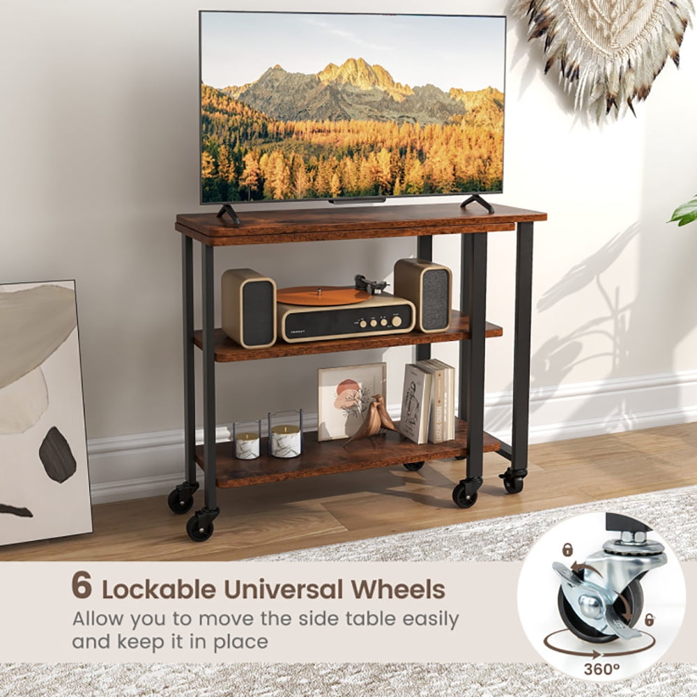 Finihen 360° Free Rotating Sofa Side Table, Couch Table, Snack Table, Rotating Sofa Side Table with Storage Shelves and Wheels, for Home, Office, Rustic Brown Finihen 360° Free Rotating Sofa Side Table, Couch Table, Snack Table, Rotating Sofa Side Table with Storage Shelves and Wheels, for Home, Office, Rustic Brown