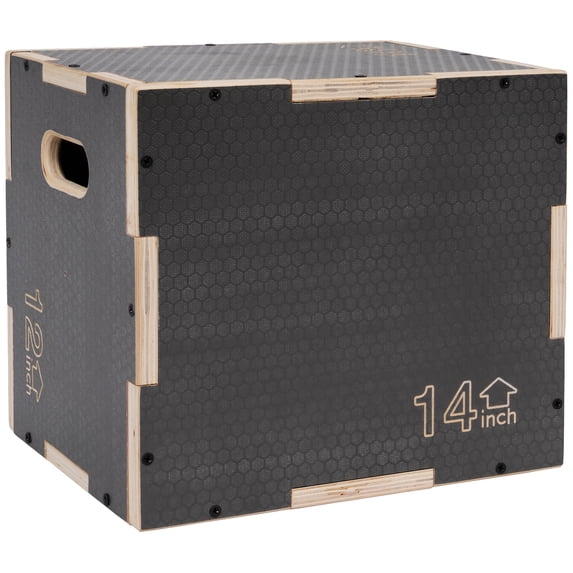 Open Box Signature 16" x 14" x 12" Wooden Plyo Box Non-Slip Jump Platform, Gray