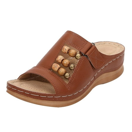 

Tangnade House Slippers for Women Wedges Slipper Beach Roman Flip Flop Beaded Bohemian Slippers Casual Shoes
