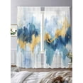 thumbnail image 3 of Watercolor Modern Art Sheer Curtains 96 Inches Long 2 Panels Gold Blue Blooming Effect Light Filtering Semi Sheer Window Curtains Drapes for Bedroom Living Room 52"x96", 3 of 7