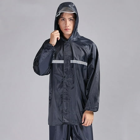 Unisex Wind Water proof Reflective Hooded Raincoat Pants Outdoor Safety ...