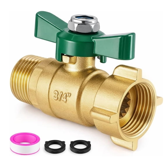 Heavy Duty Brass Garden Hose Shut Off Valve, 3/4" Full Flow Ball Valve with 360° Swivel Connector