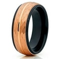 thumbnail image 2 of Silly Kings 8mm Brushed Rose Gold Hammered Tungsten Carbide Wedding Ring Center Groove Black Unique Edges Inlay Comfort Fit Band Mens Womens Unisex, 2 of 3