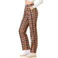 thumbnail image 4 of INSPIRE CHIC Women's Plaid Elastic Waist Button Zipper Straight Leg Long Pants XL Red Brown Beige, 4 of 6
