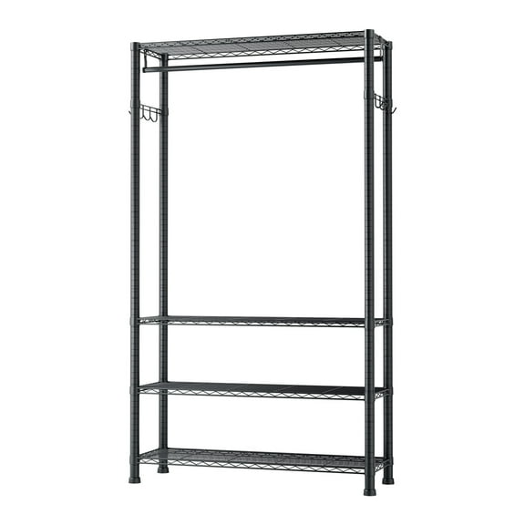 KFFKFF Heavy Duty Garment Rack with 4 Adjustable Shelves, Carbon Steel Construction, 500 lbs Load Capacity, Ideal for Bedroom, Clothing Store, or Hallway Storage