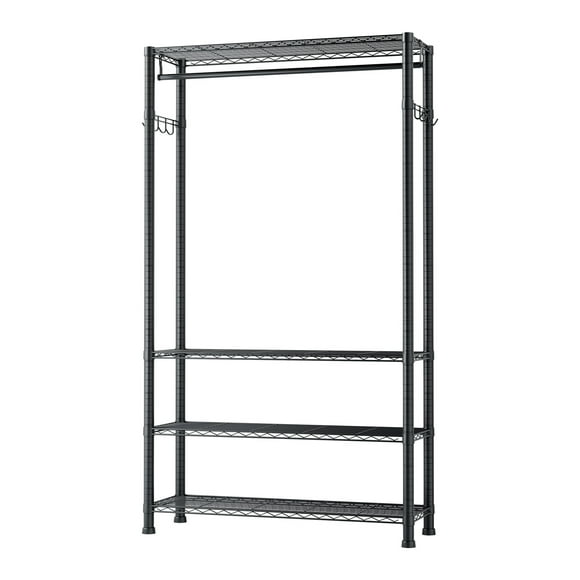 KFFKFF Clothing Garment Rack, Heavy Duty Clothing Garment Rack, 4 Adjustable Tiers Clothing Racks with Carbon Steel, 500 lbs Load Capacity Closet Wardrobe