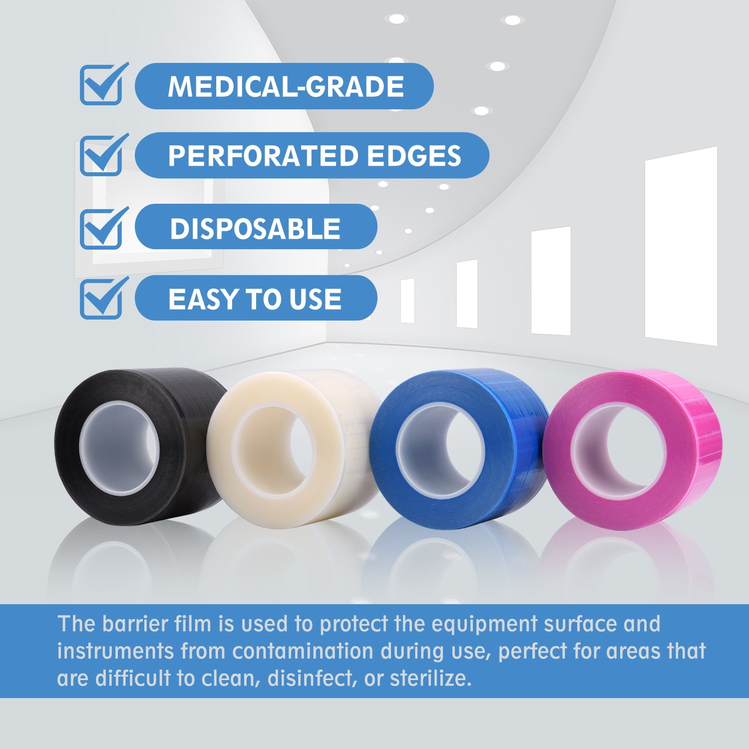 OneMed Barrier Film for Dental and Medical Tattoo 4"x 6" (1 Roll) One time Protective PE Film Barrier Tape Black