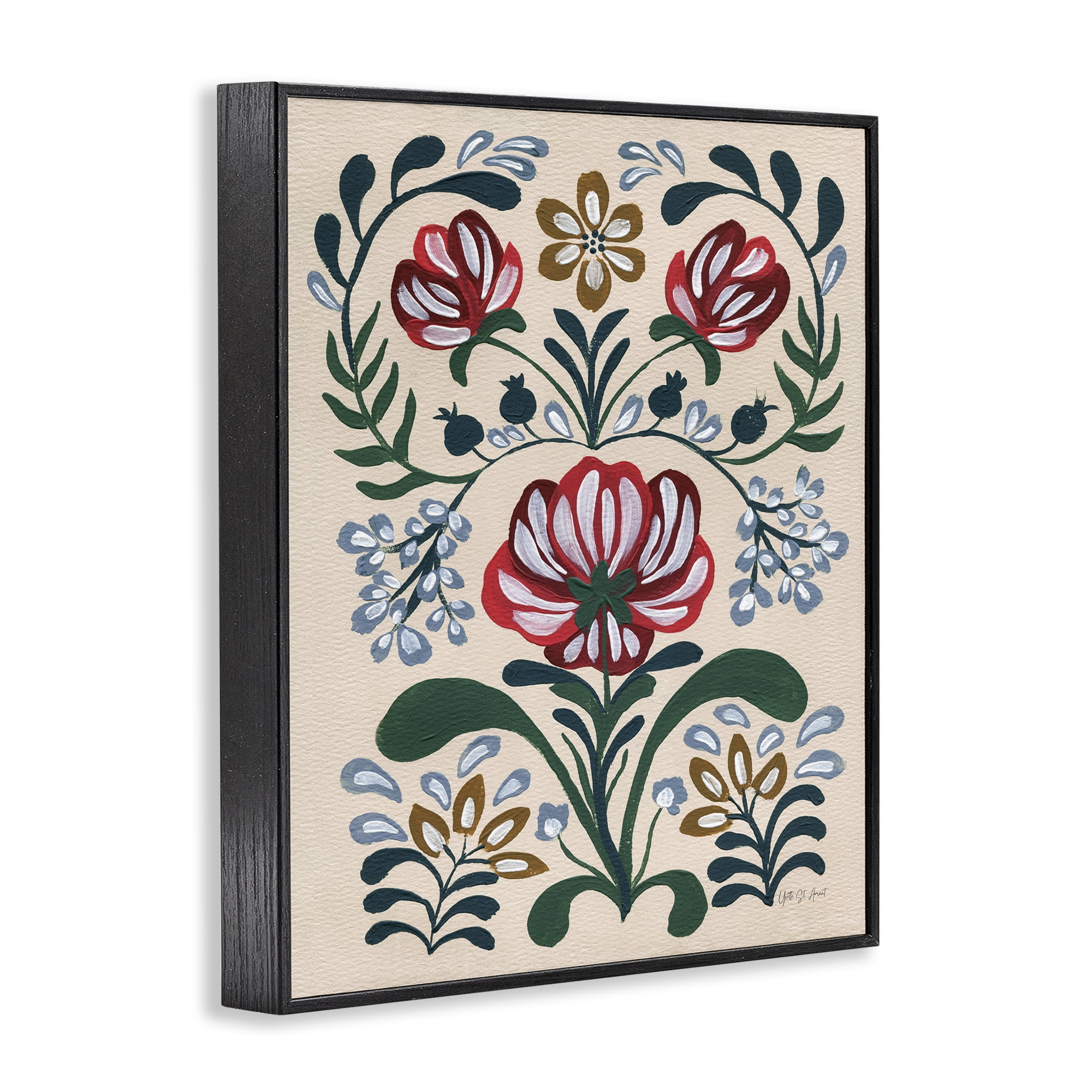 Stupell Industries Boho Folk Florals Botanical & Floral Painting Black Framed Art Print Wall Art, 11 x 14