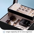 thumbnail image 4 of Organizador de Joyas, Estuche Joyero con Ventana Transparente y Cajón de Pendiente Pulsera Collar Anillo Reloj Brazalete Arete Arracada Colgante Almacenaje Joyería para Mujer -Negro, 3 Capas, 4 of 7