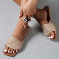 thumbnail image 3 of GERsome Womens Square Open Toe Sandals Summer Comfort Slip On Beach Flat Slide Sandals, Khaki Size 7, 3 of 9
