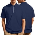 thumbnail image 1 of Nouvelle Chemise Décontractée en Tricot Extensible pour Hommes, Manches Courtes, Fermeture Éclair devant, Tissu Doux et Confortable, Printemps & Été, Usage Quotidien, Marine, TTTTG, 1 of 3