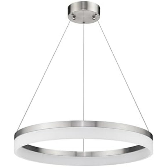 LED Ring Chandelier – 24” Modern Brushed Nickel Round Pendant Light, Hanging Fixture for Dining Room, Living Room, Bedroom, Foyer, Entry, Office, Dimmable, 3000K Warm White, 35W
