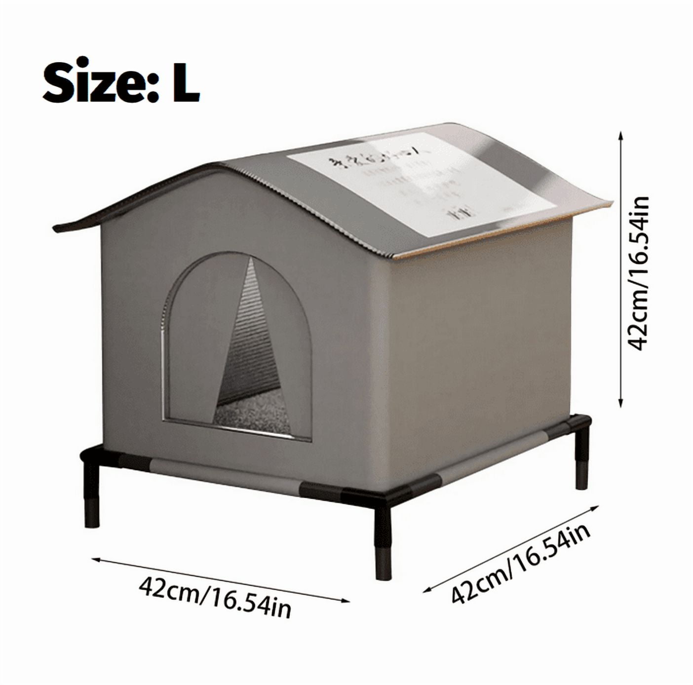 Weatherproof Outdoor Cat Shelter with Stand, Insulated Stray Cat House for Garden, Protective Nest from Rain and Cold, Durable Feral Cat Shelter (Gray, L)