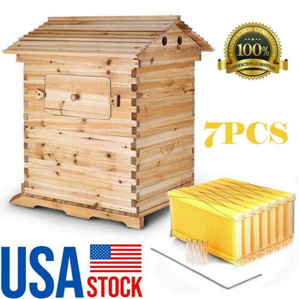 US 7x Upgraded Auto Honey Hive Beehive Frames+Beekeeping Brood Cedarwood Box Kit 
