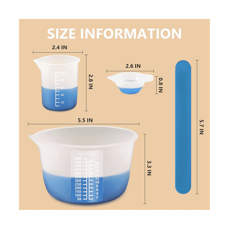 Silicone Resin Measuring Cups Tool Kit, Non-Stick Large Silicone Bowls for  Epoxy Resin, Reusable 600&100ml Silicone Mixing Cup with Stir Sticks
