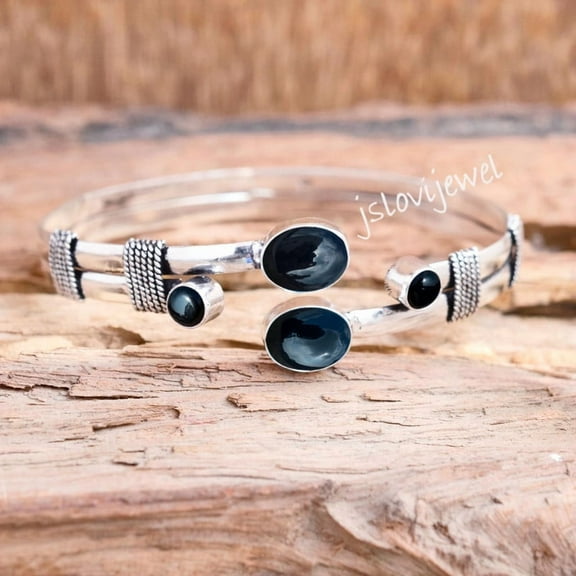 Black Onyx Bangle 925 sterling silver Handmade Cuff Multi Gemstone Bracelet