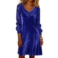 thumbnail image 2 of Women's Party Dress Sequin Dress Long Sleeve Sexy Fashion Casual Splicing Bodycon Midi Dress for Winter Holiday Party,Blue,L, 2 of 5