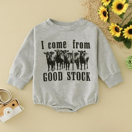 

niuredltd babys girls boys winter long sleeve romper bodysuit clothes letter cow prints outwear fashion