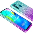 thumbnail image 4 of Moto G8 Power Lite Case with Tempered Glass Screen Protector SOGA Diamond Liquid Quicksand Cover Cute Girl Women Phone Case - Teal / Purple, 4 of 5