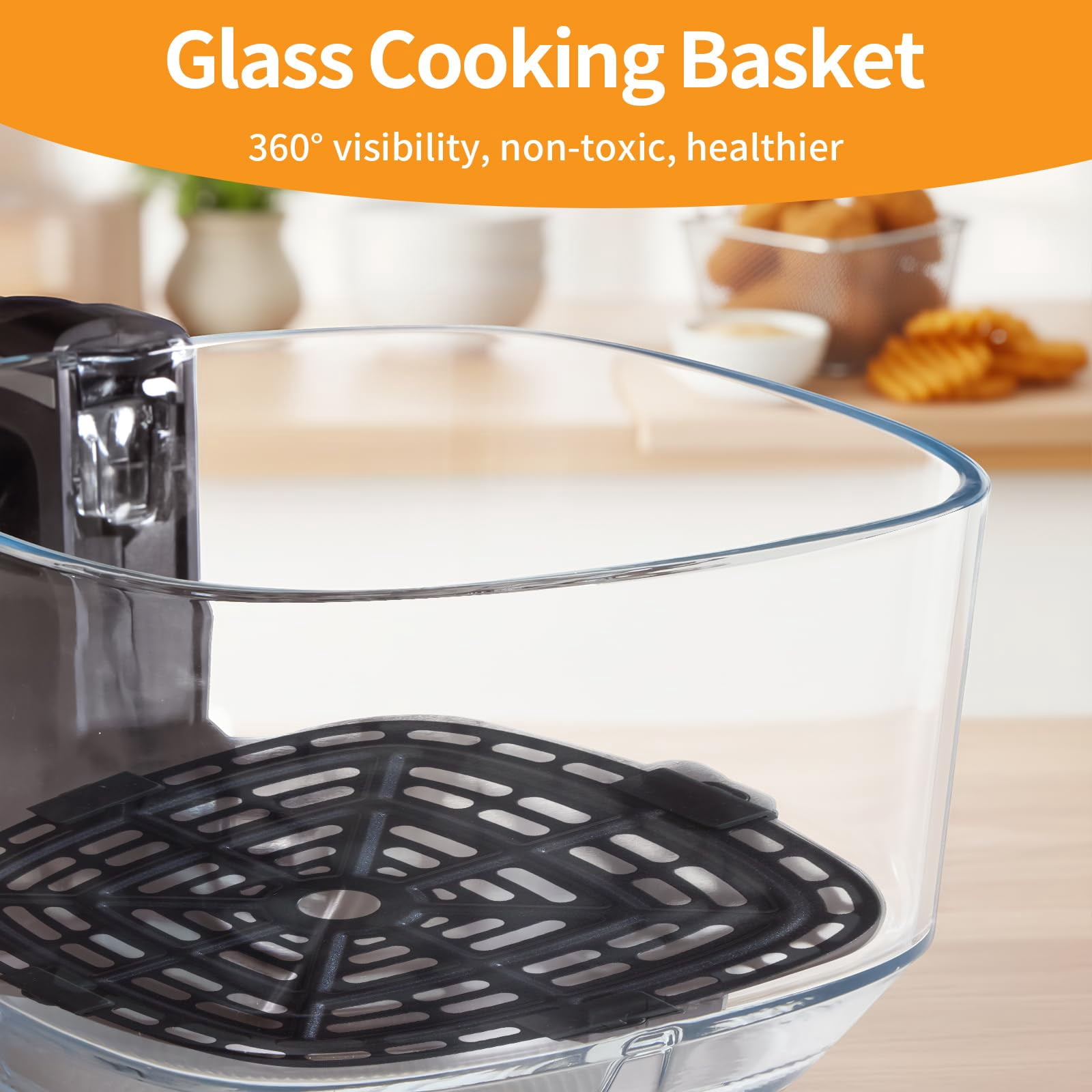 Plum Chef 4.5-Quart Glass Air Fryer, 10-in-1 Compact Airfryer with 360° Visibility and Dishwasher-Safe Glass Basket, 1300W, Black