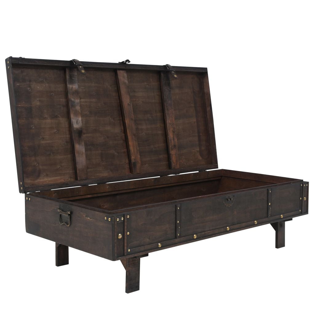 Lowestbest Solid Wood Coffee Table, Vintage Style Memory Farmhouse Storage Coffee Table