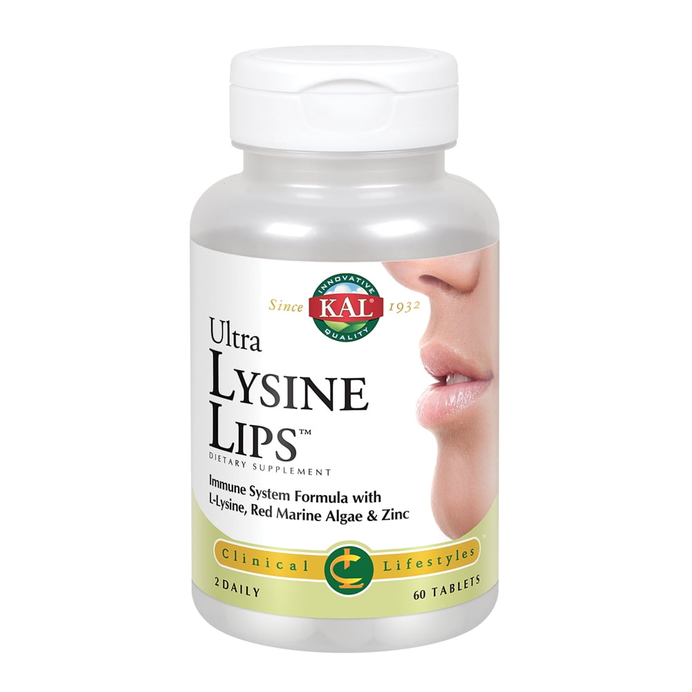 KAL Ultra Lysine Lips | L-Lysine with Vitamin C, Red Marine Algae, Zinc & Olive Leaf | Healthy Immune Function Support | 60 Tablets