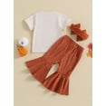 thumbnail image 5 of Toddler Baby Girls Halloween Thanksgiving Outfits Short Sleeve Letters T-shirt +Flare Pants +Headbands Set Cute Clothes, 5 of 7