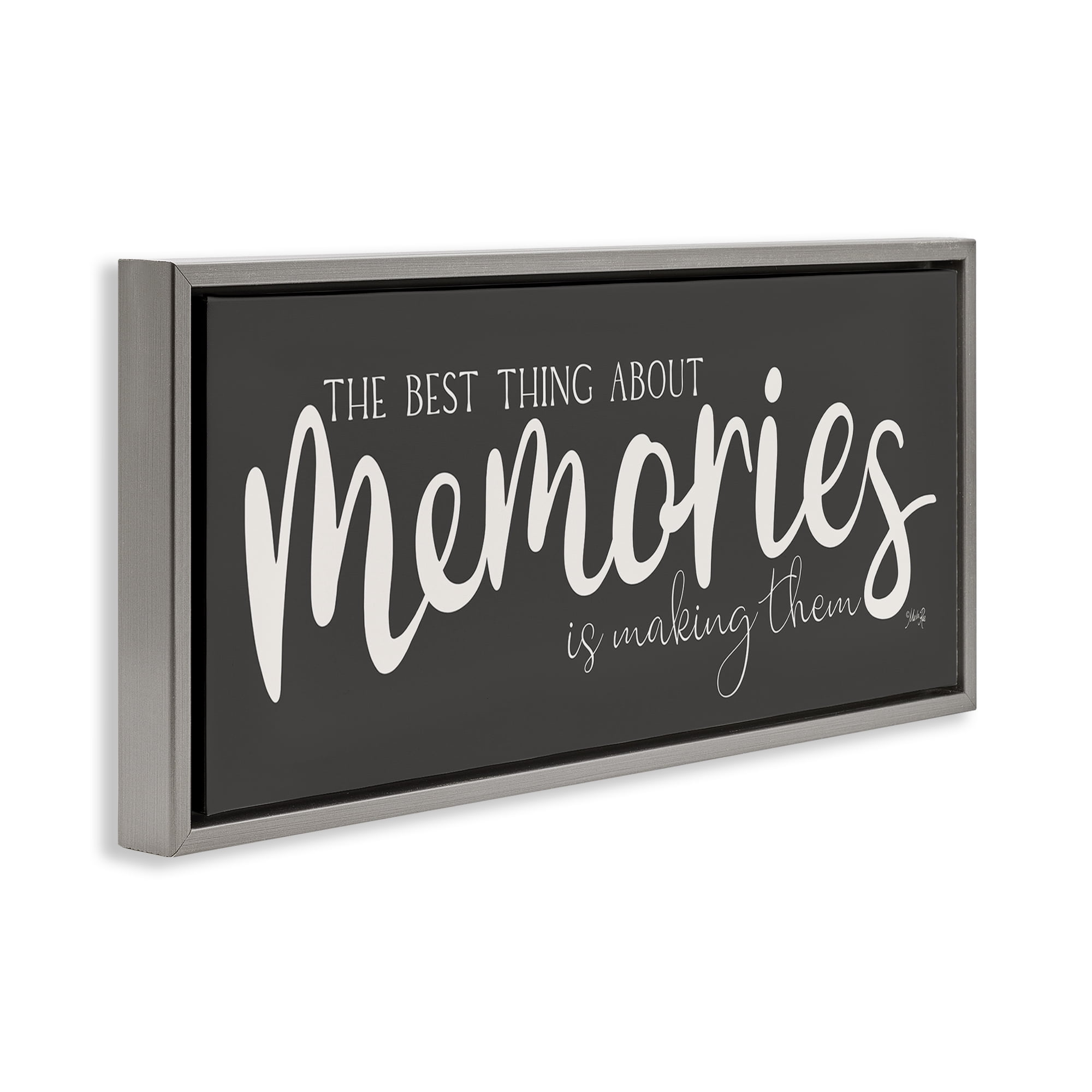 Stupell Industries Making Memories Sentiment Text & Numbers Painting Gray Floater Framed Canvas Art Print Wall Art, 25 x 11