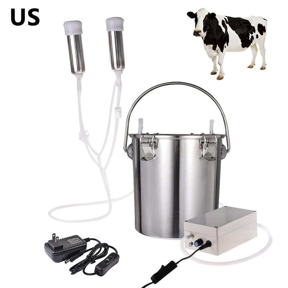 5L Electric Milking Machine Vacuum Pump Cow Milker W/ Double Heads Adjustable US 