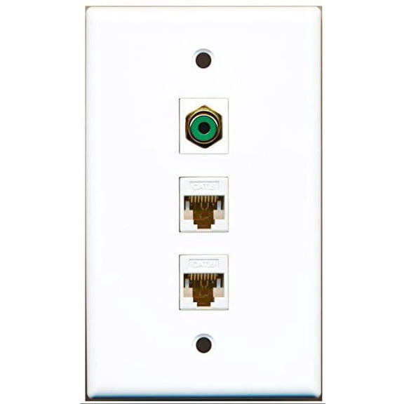 RiteAV - 1 Port RCA Green 2 Port Cat6 Ethernet White Wall Plate