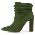 thumbnail image 2 of YDN Women Pointed Toe Ankle Boot Chunky High Heels Pull On Winter Slouch Booties Shoe Size 5 Green, 2 of 5