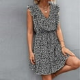 thumbnail image 2 of IROINNID Sleeveless V-Neck Dress For Women Fashion Summer Casual Floral Bandage Flounced Edge Dress Solid Color Knee-Length Empire Dress, 2 of 4