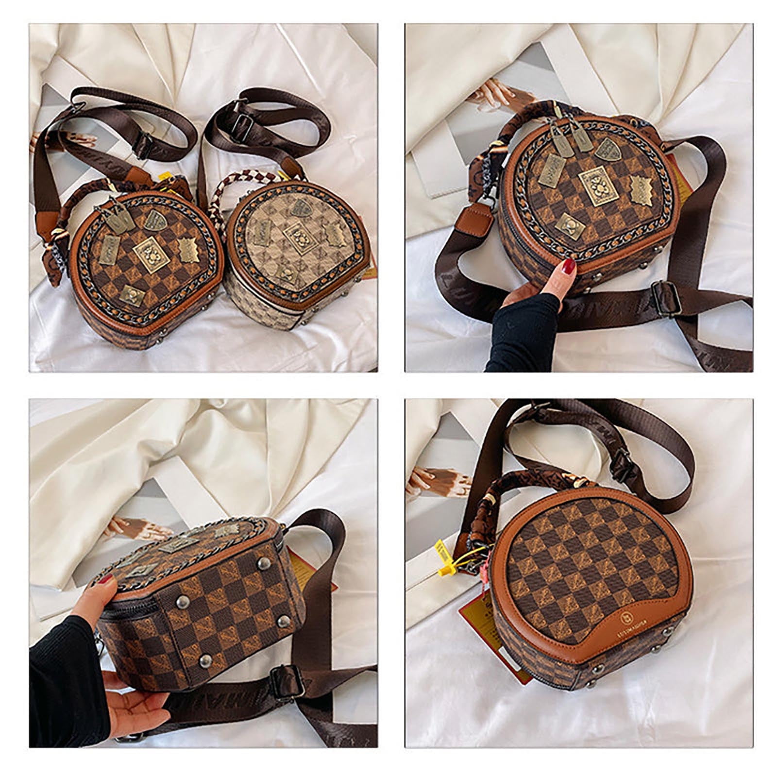 Tepsmf Fashion Retro Leather Handbags Bear Badge Print ,One