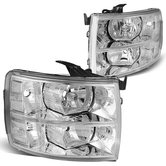 DNA Motoring For 07-14 Chevy Silverado All Chrome Halogen Headlight Lamps Pair Replacement