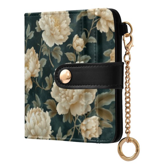 Qxltty Yellowish Peony Ladies Wallet Rfid Slim Thin Compact Credit Card Women Wallet Zipper Coin Pocket and ID Window for Female Gifts