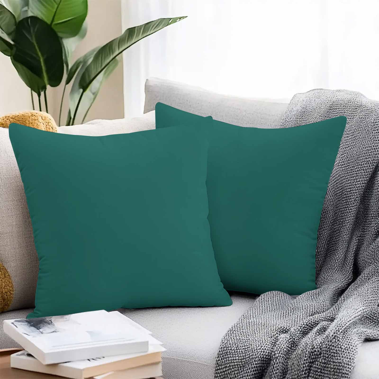 Dark Green Throw Pillow Covers 20x20 Inch Set of 2, Farmhouse Solid Green Color Modern Art Waterproof Outdoor Pillow Covers, Decorative Cushion Pillowcases for Couch, Sofa, Bed, Garden, Patio