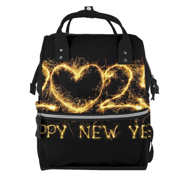 Disketp Happy New Year 2025 D Mochila de Pañales de Gran Capacidad con Múltiples Bolsillos, Mochila de Viaje Multifuncional para Bebé, Unisex, Moderna y Resistente