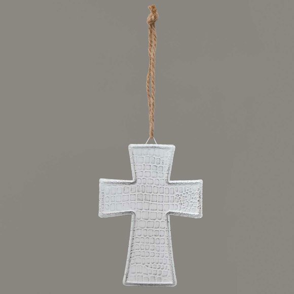 MeraVic Cross Christmas Hanging Ornament, 8.5-inch Height, White, Holiday Season Decoration