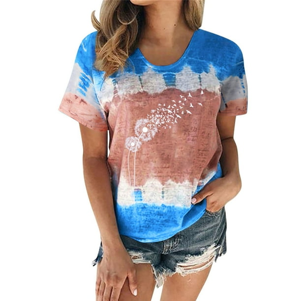 Tops de Mujer Blusa Casual Elegante Camisas de Moda Gradiente Erógeno Estampado Regular Cuello Redondo Manga Corta Top Odeerbi ODB166656
