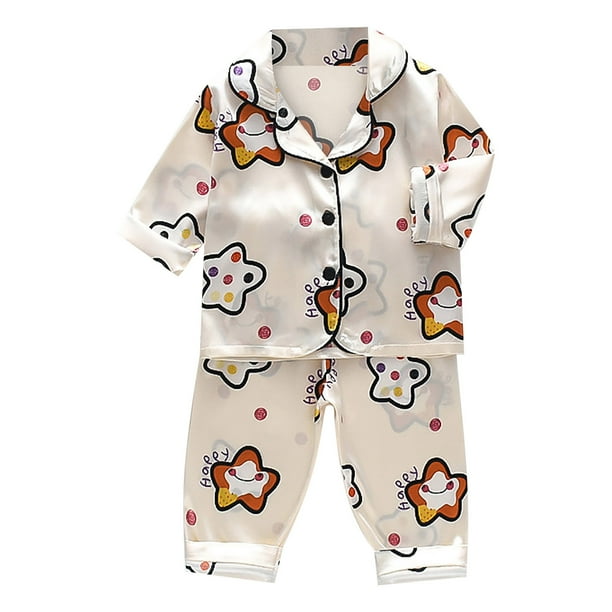 WEAIXIMIUNG Girls Pajamas 5T Toddler Kids Baby Boys Girls Satin Cartoon Button Down Shirt Tops Long Pants Silk Pajamas Sleepwear Outfits Loungewear