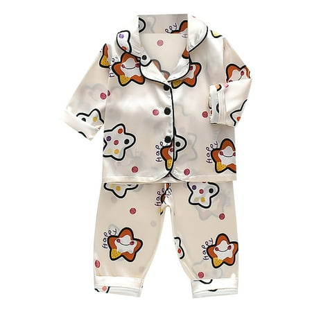 

HIBRO Toddler Kids Baby Boys Girls Satin Cartoon Button Down Shirt Tops + Long Pants Silk Pajamas Sleepwear Outfits Loungewear Set Girls Hooded Bathrobe Cotton Piece