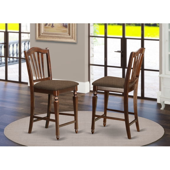 East West Furniture Chelsea 42" Fabric Bar Stools in Mahogany (Set of 2)